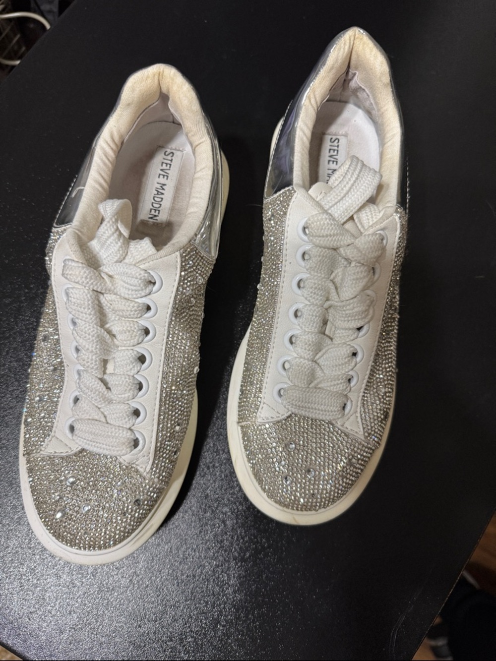 Steve Madden GLIMMER Silver Crystal Rhinestone Lace-Up Sneakers Size 7.5